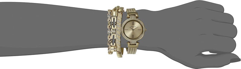 Anne Klein Women's Premium Crystal Accented Watch and Bracelet Set, AK/3584, Gold - Image 4