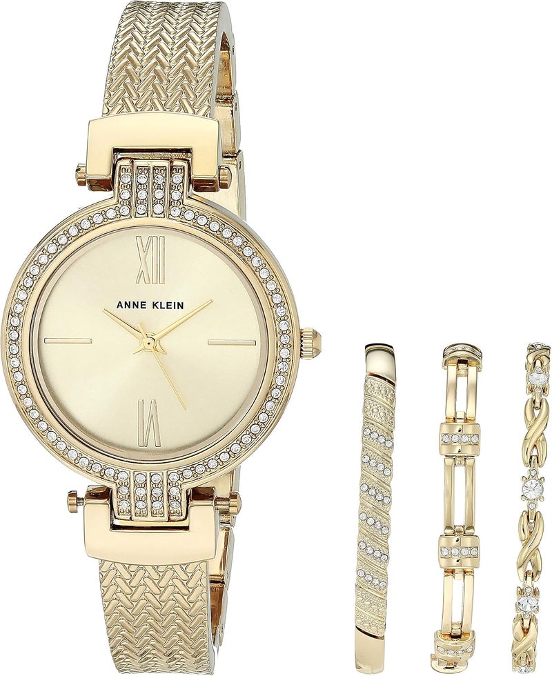 Anne Klein Women's Premium Crystal Accented Watch and Bracelet Set, AK/3584, Gold - Image 1