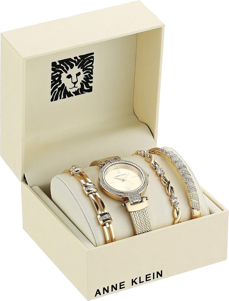Anne Klein Women's Premium Crystal Accented Watch and Bracelet Set, AK/3584, Gold - Image 2