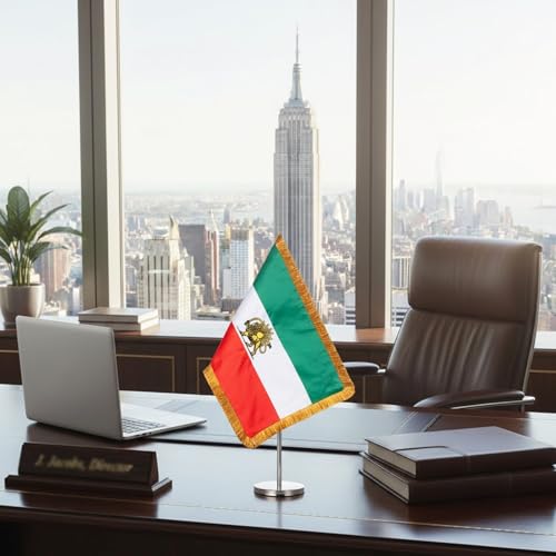 Homissor Iran Table Flag - Former Iranian Lion and Sun Desk Flags 20x30 cm Persia with Adjustable Stand Pole from 24 to 42 Cm - Satin Double Sided - Image 4