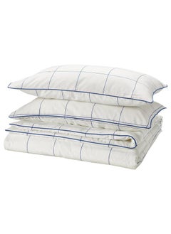 Zaboon Duvet cover and 2 pillowcases, white blue/check, 240x220/50x80 cm  - Image 1