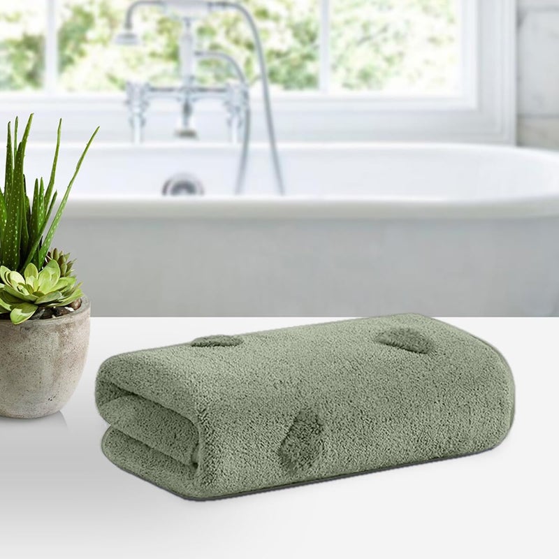 HOUSSE Microfiber Towels | Large Towels | Super Soft Coral Heart Pattern Fleece Towels, Quick-Dry | Super Absorbent with Hook Hanging | Ideal for Men & Women| 400 GSM | (Green, 70x140 Bath Towel) - Image 2