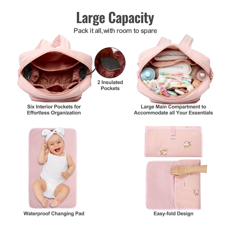 GOBABYMART Diaper Bag Backpack with Changing Pad - Travel Baby Bag, Insulated Bottle Pockets, Stroller Straps (Medium - Pink Unicorns) - Image 4
