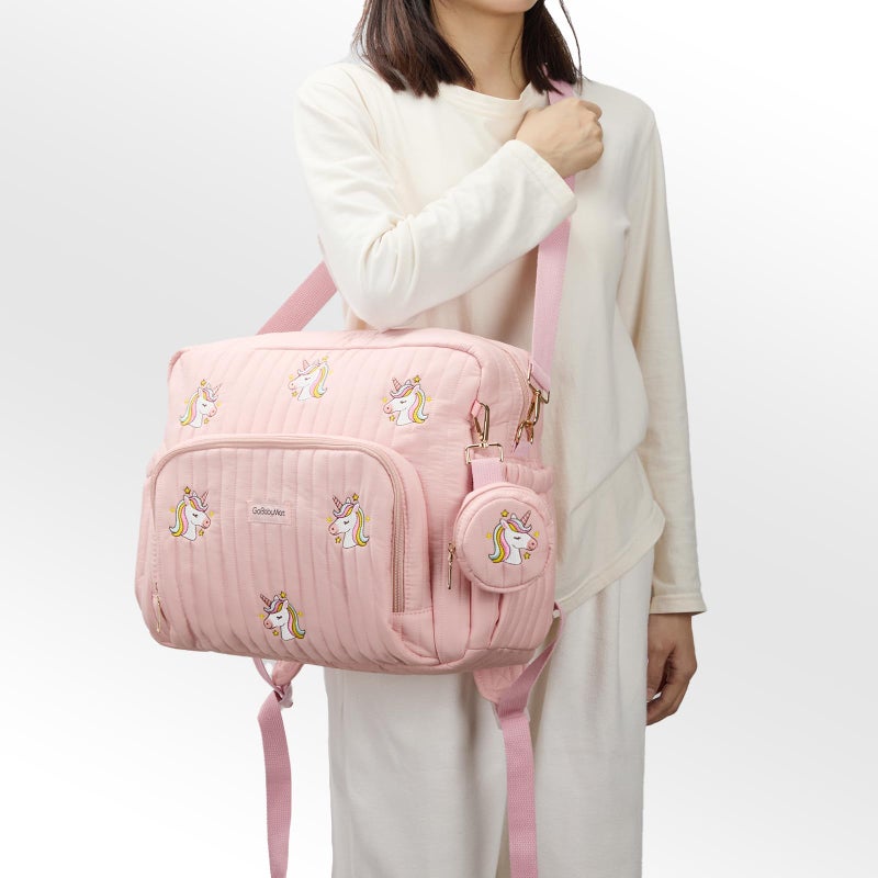 GOBABYMART Diaper Bag Backpack with Changing Pad - Travel Baby Bag, Insulated Bottle Pockets, Stroller Straps (Medium - Pink Unicorns) - Image 5