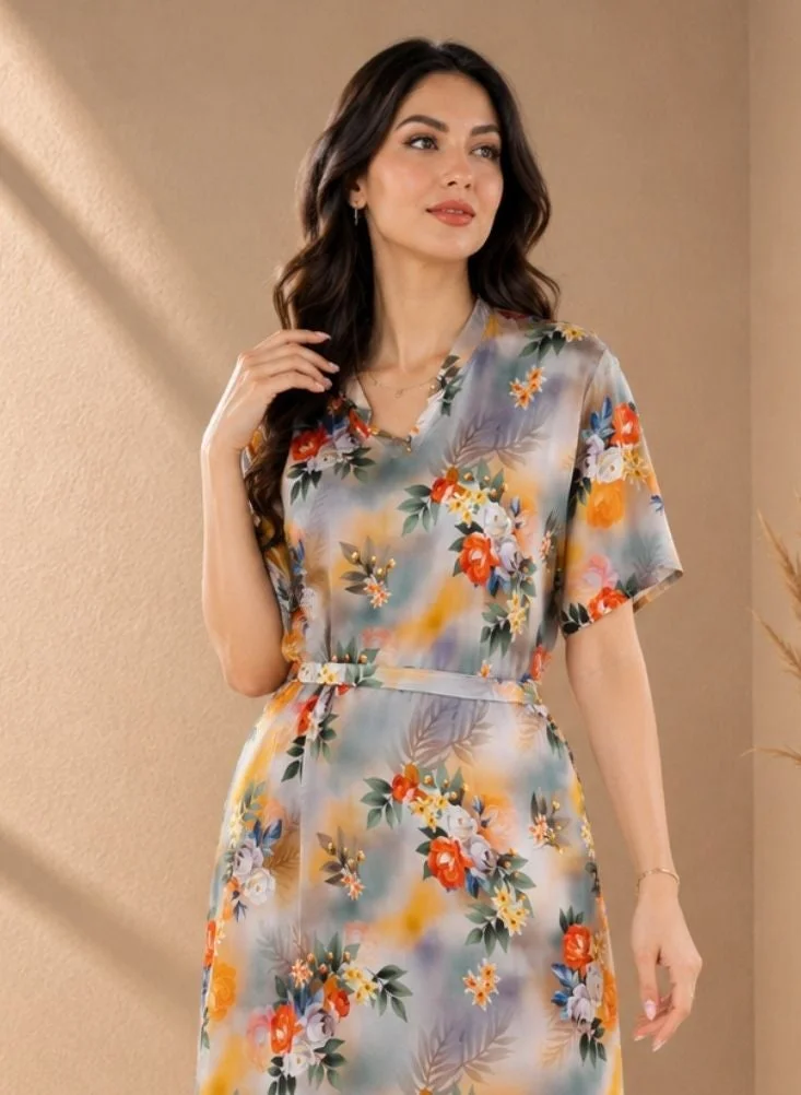 NinEx Jalabiya Floral Print Maxi Dress for Women