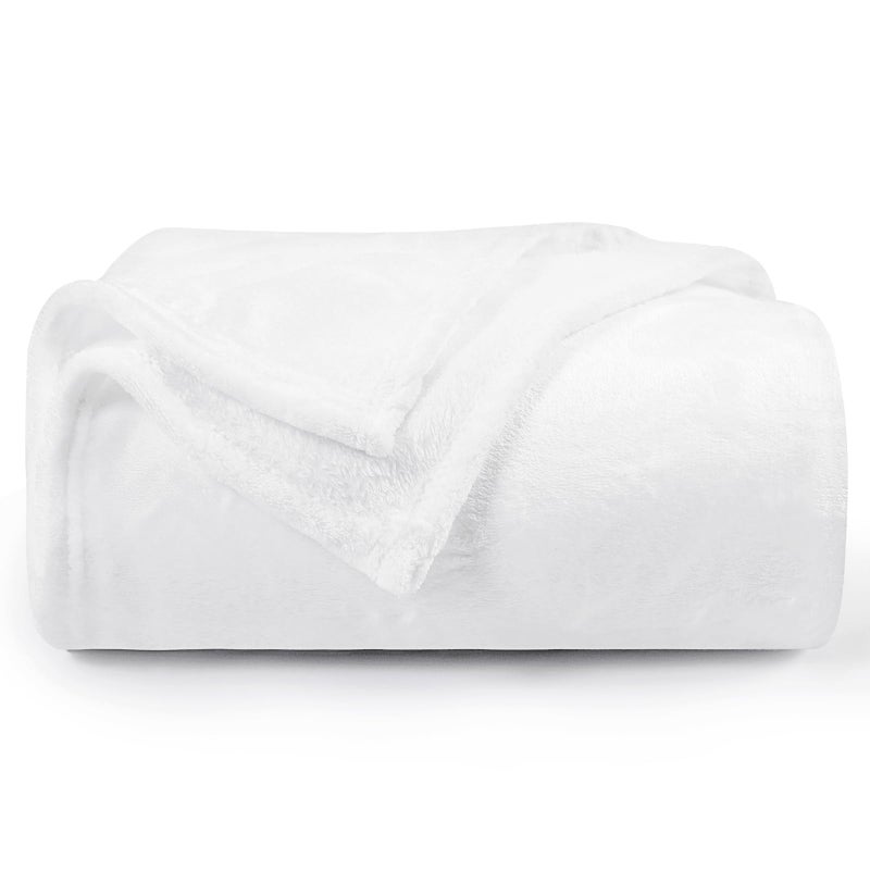 Aisbo Fleece Blanket White Throw  Versatile Soft Warm Blanket Fluffy Throws for Sofa Couch Single Size Cozy Solid Bed Flannel Blanket for Travel 130x150cm White