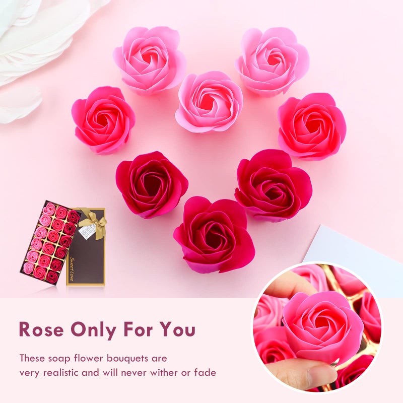 JIALEEY Floral Scented Bath Soap Rose Flower Petals, Plant Essential Oil Rose Soap Set Shaped Petals Gifts Ideas for Her Women Teens Girls Mom Birthdays, 18 PCS Pink - Image 3