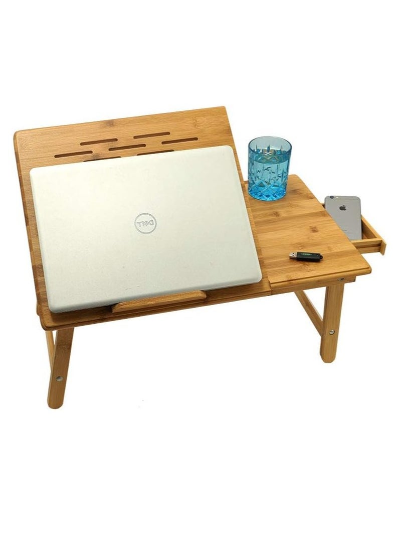 USB cooling fan Wood Bamboo Laptop Table Tray Bed Book Desk Folding Notebook Portable  - Image 1