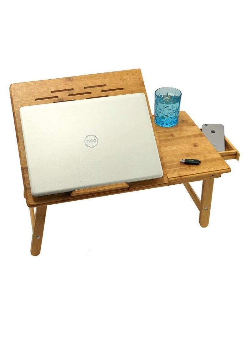 USB cooling fan Wood Bamboo Laptop Table Tray Bed Book Desk Folding Notebook Portable  - Image 2