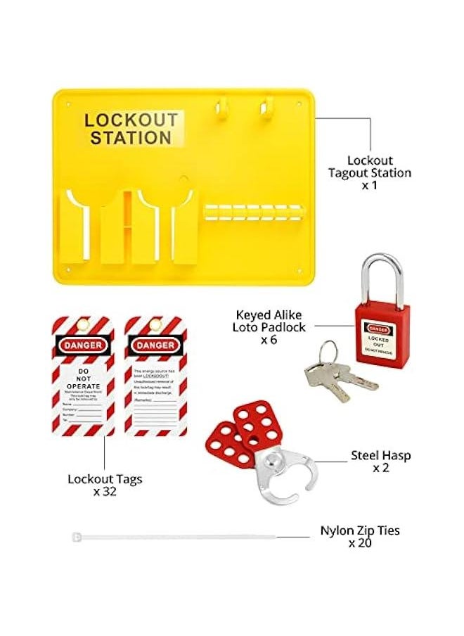 Arabest Lockout Tagout Station with Loto Kits - PP Lockout Station, 6 Safety Padlocks (Keyed Alike), 2 Hasps, 32 Tags, 20 Zip Ties - Industrial, Electric Power, Machinery Safety  - Image 2