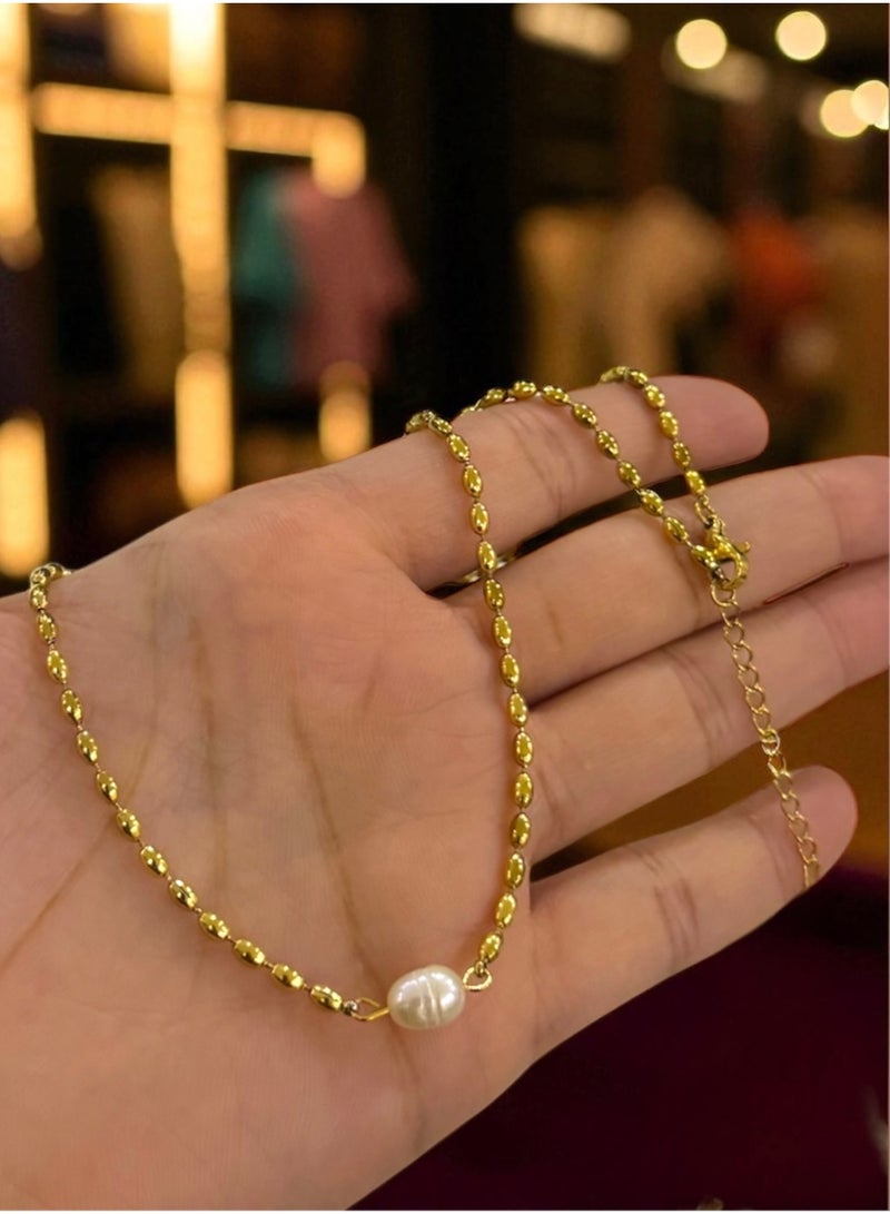 كاجوال كوليكشن سلسال نسائي أنيق وعالي الجودة من الاستانلس ستيل مطلي باللون الذهبي - Image 1