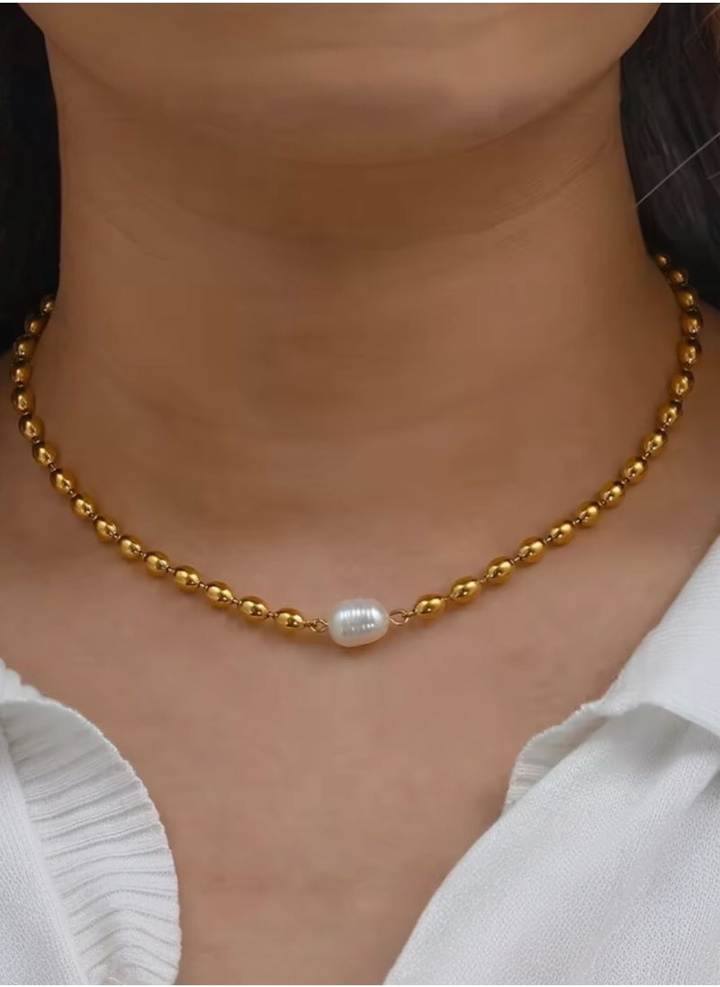 Noon-chi - Elegant Stainless Steel Gold Plated Necklace For Women - Image 1