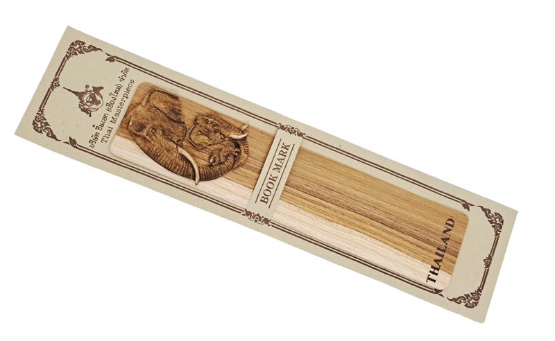 WitnyStore Carved Wooden Bookmark 7" Head of Elephants Hold Trunks Side Face - Unique Design Handmade Bookmarks Thai Craft Accessories Decorative Collectible Thailand Souvenir Gift Readers Book Lovers - Image 5
