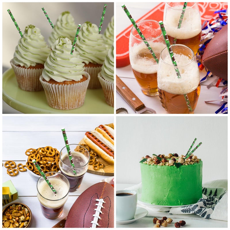 Whaline 200Pcs Football Paper Straws Rugby Football Drinking Straws Sports Theme Disposable Straws for Beverages Cocktail Decorations - Image 4