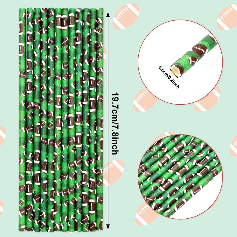 Whaline 200Pcs Football Paper Straws Rugby Football Drinking Straws Sports Theme Disposable Straws for Beverages Cocktail Decorations - Image 2