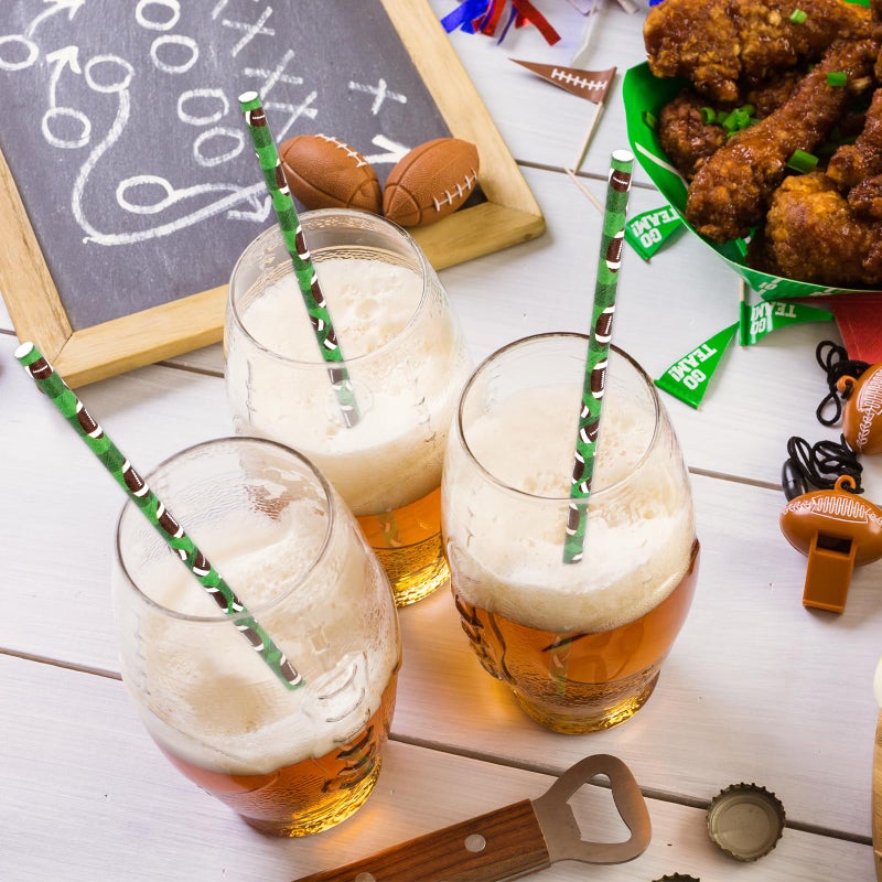 Whaline 200Pcs Football Paper Straws Rugby Football Drinking Straws Sports Theme Disposable Straws for Beverages Cocktail Decorations - Image 5