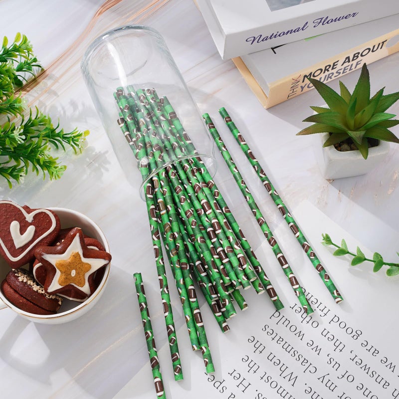 Whaline 200Pcs Football Paper Straws Rugby Football Drinking Straws Sports Theme Disposable Straws for Beverages Cocktail Decorations - Image 3