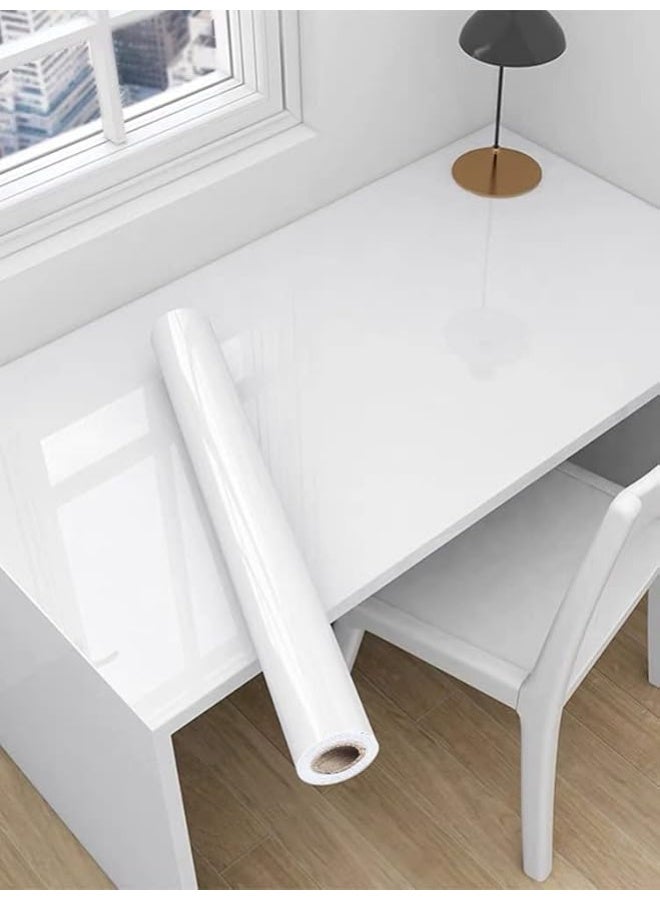 Glossy White Contact Paper Kitchen Cabinet Wallpaper Peel and Stick Counter Top Adhesive Waterproof Contact Paper for Countertops Removable Vinyl Wrap for Furniture 15.8 x118 Inch - Image 1