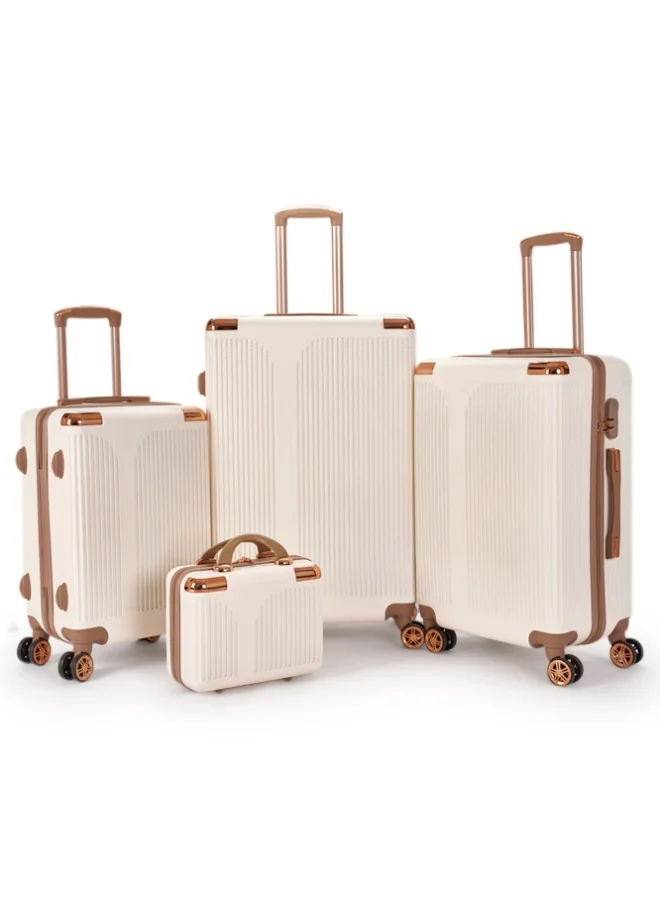 ليمرا طقم شنط سفر مكون من 4 حقائب أمتعة بتصميم فاخر خفيفة الوزن و متعددة الاحجام بمقاسات 28-24-20-12 بوصة لون بيج/ذهبي