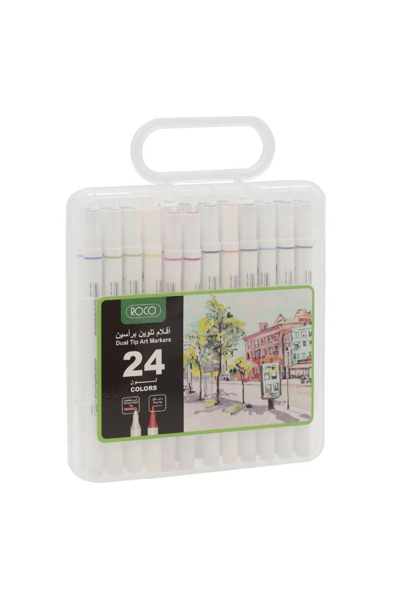 روكو قلم رسم (24 لونًا) قلم رسم فني بألوان متنوعة بطرفين - Image 1