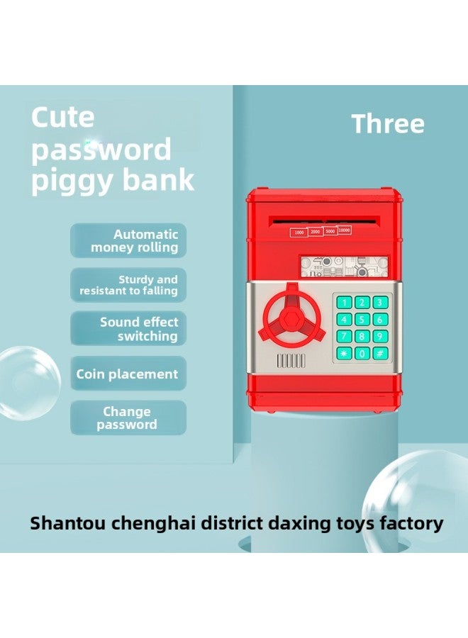 Special Gift For Children Password Cash Machine Atm Automatic Roll Money Piggy Bank Coin Piggy Bank Toy-Color:Red Piggy Bank  - Image 1