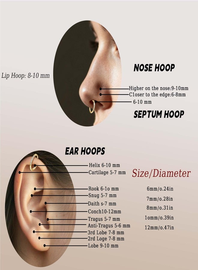 limerencia G23 Titanium Nose Ring Hoop,8mm/10mm Cubic Zirconia Nose Ring Cartilage Hoop Earring Septum Ring Tragus Conch Helix Daith Lip Piercing Jewelry for Women Men - Image 4
