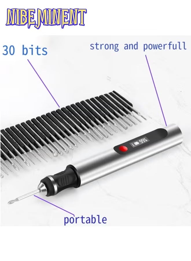 NIBEMINENT Engraver Engraving Pen Tool for Metal - Cordless Electric Etching Engraver Pen Kit with 5 Templates for Wood Glass Stone Plastic All Materials Silver/Black - Image 2