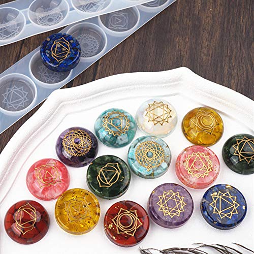 Wehous 7 Chakra Stones Resin Molds 2 Pack Silicone Round Reiki Healing Crystal with Engraved Chakra Symbols Epoxy Resin Casting Mould DIY Crafts Jewelry Pendant Keychain Home Decor Ornament - Image 2