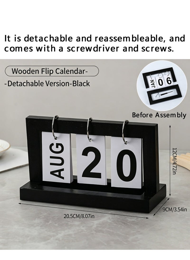 NIIMBOT Wooden Desk Calendar, Perpetual Flip Calendar with Large Display, Reusable Vintage Desktop Calender for Office Desktop Home Decro Ornaments - Image 3