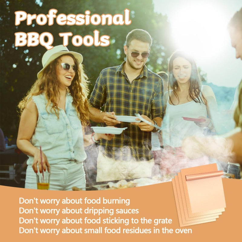 Demiwise Copper Grill Mats for Ourdoor Grill Set of 6,Heavy Duty Non-Stick BBQ Grill Mats,Reusable & Easy to Clean for Gas,Charcoal & Electric Grills-15.75 x 13 Inch - Image 2