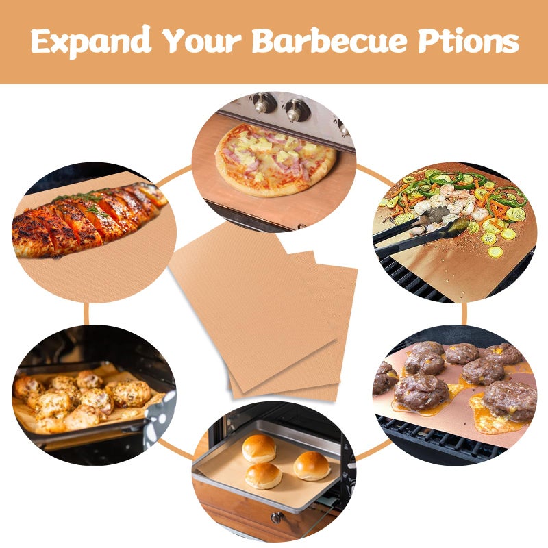Demiwise Copper Grill Mats for Ourdoor Grill Set of 6,Heavy Duty Non-Stick BBQ Grill Mats,Reusable & Easy to Clean for Gas,Charcoal & Electric Grills-15.75 x 13 Inch - Image 5