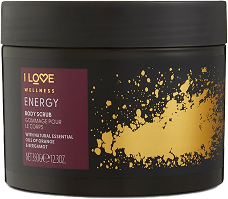 I Love Wellness Energy Body Scrub Invigorating Exfoliant with Orange Bergamot Essential Oils Gently Buffs Away Dead Skin Impurities Vegan CrueltyFree Skincare 350g
