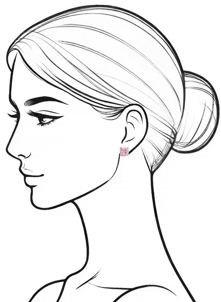 QUAINT Pink Diamond Princess Cut Stud Earrings - Image 3