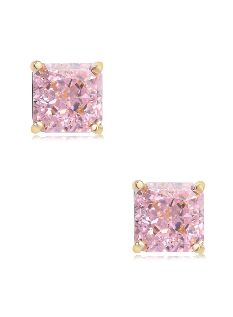 QUAINT Pink Diamond Princess Cut Stud Earrings - Image 1