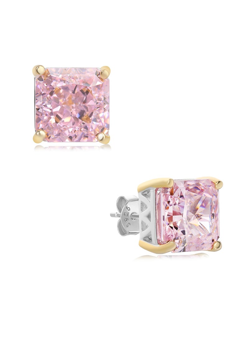 QUAINT Pink Diamond Princess Cut Stud Earrings - Image 2