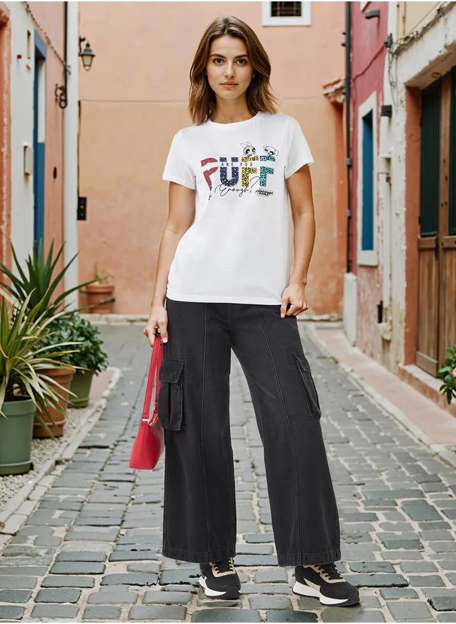 اس بي كاركترز Powerpuff Girls Print T-shirt