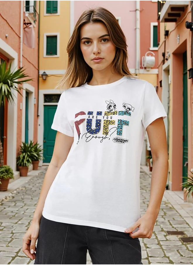 اس بي كاركترز Powerpuff Girls Print T-shirt