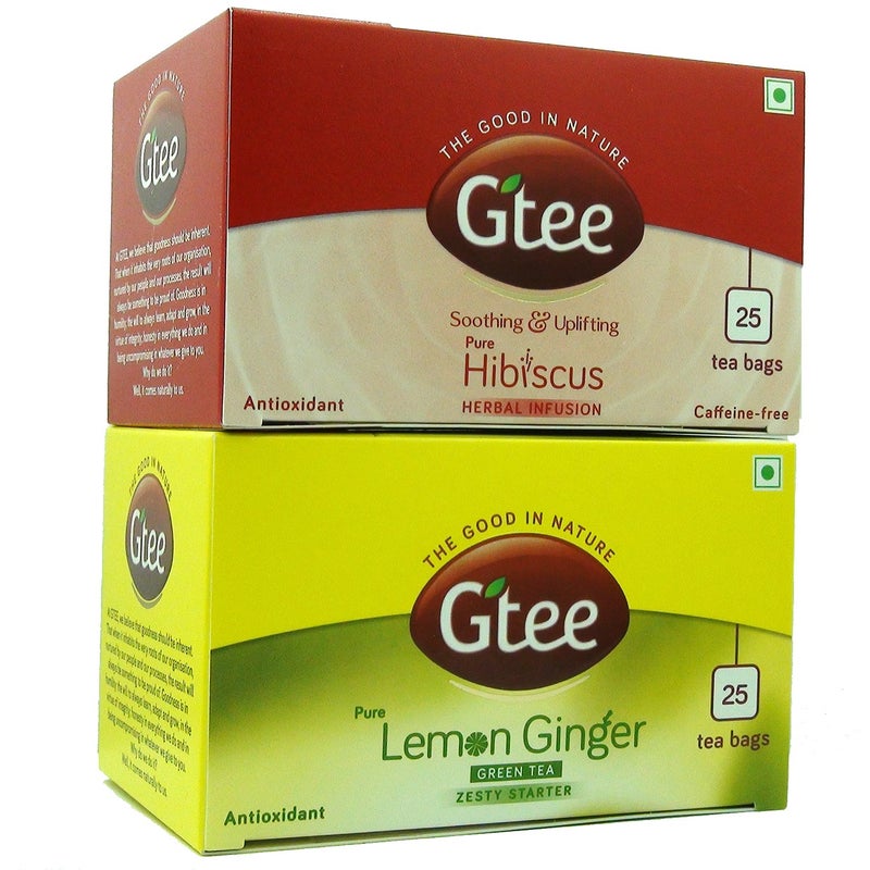GTEE Green Tea Bags - Lemon & Ginger & Hibiscus Tea Bags, 25 Tea bags (Pack of 2) - Image 3