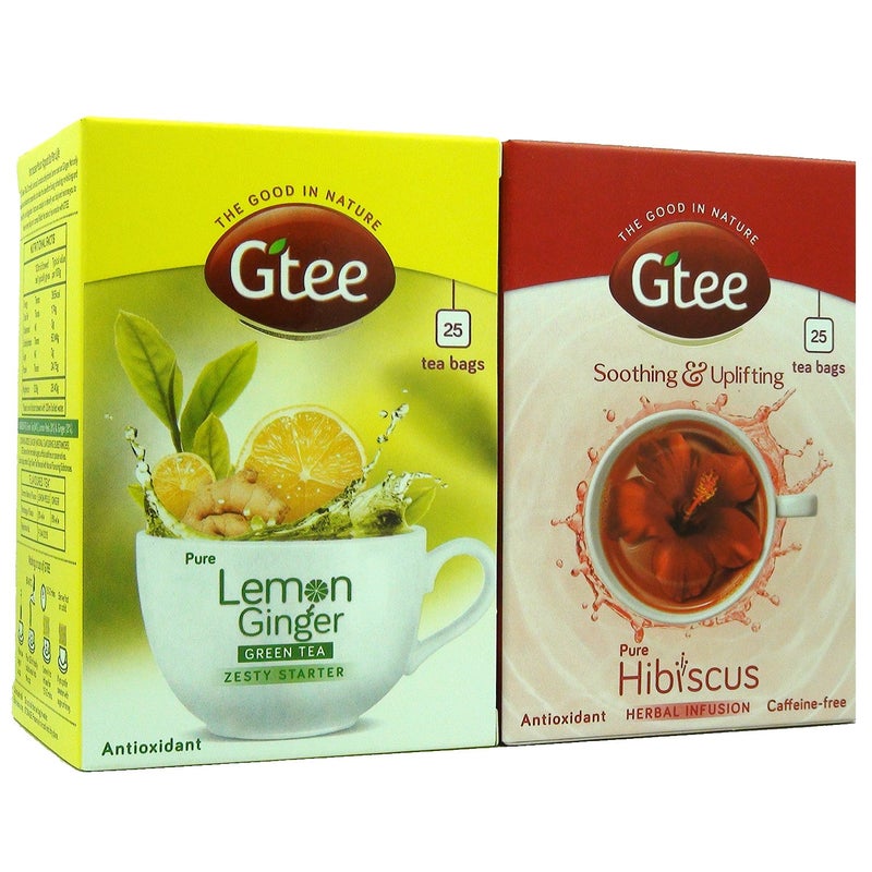 GTEE Green Tea Bags - Lemon & Ginger & Hibiscus Tea Bags, 25 Tea bags (Pack of 2) - Image 2