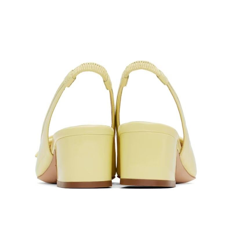 Agodor Slingback Heels for Women Ruched Satin Yellow Ballet Mary Jane Shoes with Bow Square Toe Ballerina Pumps Low Chunky Block Heels Elastic Rear Strap Comfortable Dress Ballet Shoes US8.5 - Image 5