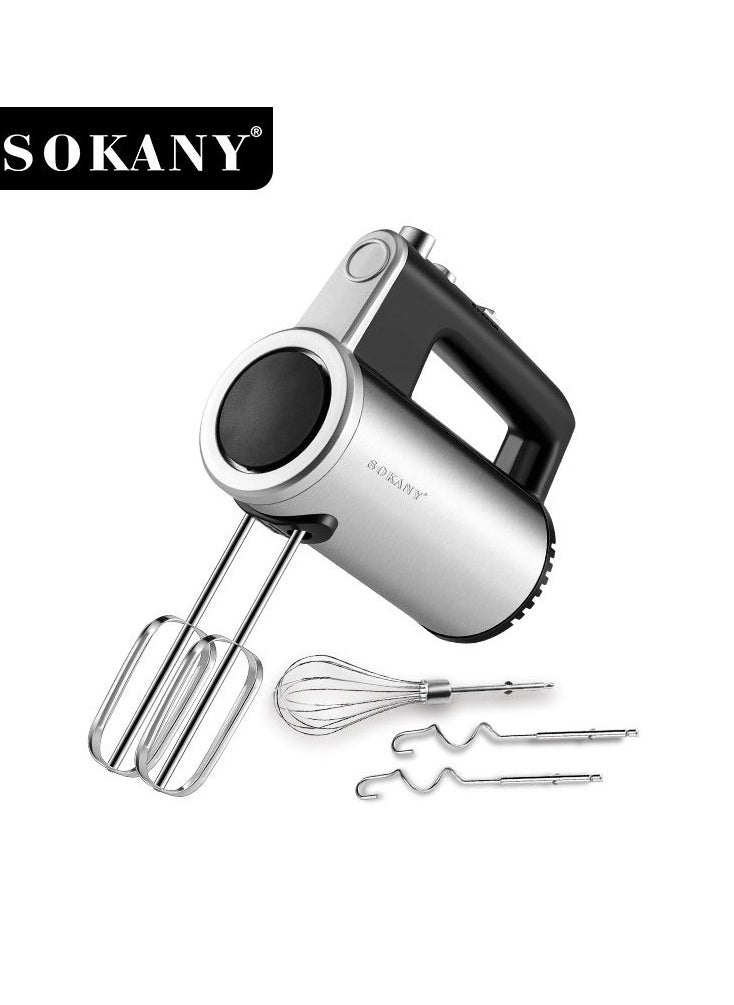 sokany Hand Mixer,5 Speed Electric Mixer with Copper Motor, Eject Button and Turbo Function, Perfect For Kneading Dough, Mixing Batter, Whisking Eggs, Etc. Includes 1 Egg Whisk,2 Hooks and 2 Beater Heads,800 W SK-02017,Silver & Black  - Image 1