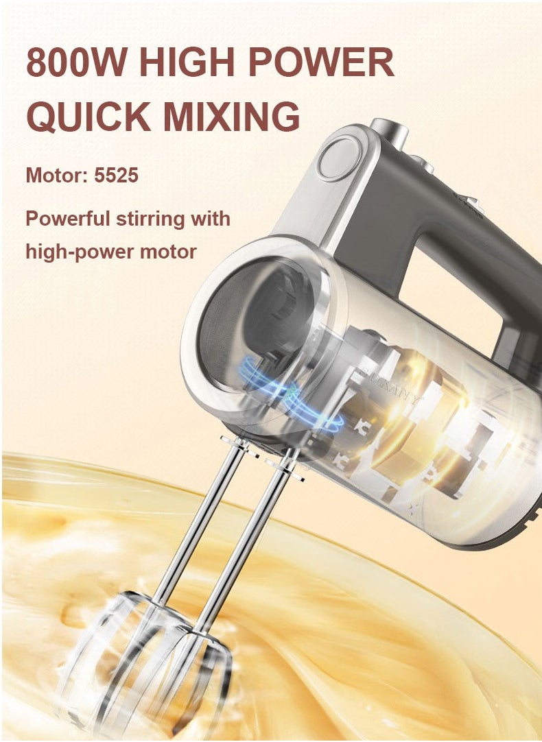sokany Hand Mixer,5 Speed Electric Mixer with Copper Motor, Eject Button and Turbo Function, Perfect For Kneading Dough, Mixing Batter, Whisking Eggs, Etc. Includes 1 Egg Whisk,2 Hooks and 2 Beater Heads,800 W SK-02017,Silver & Black  - Image 5