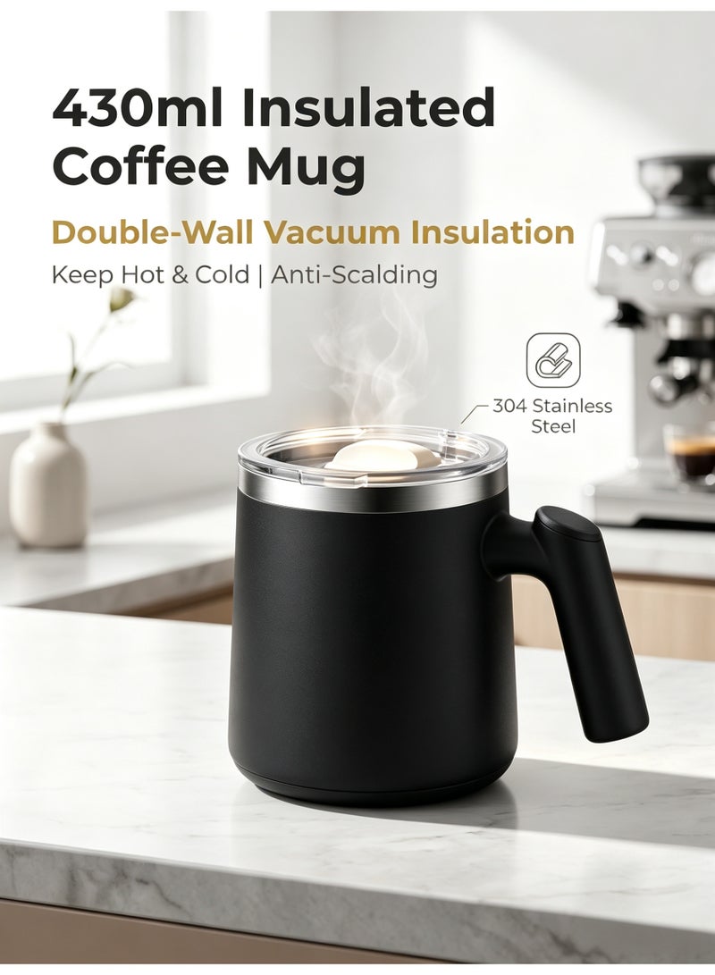 nihao 304 Stainless Steel Mug Portable Tea Cup With Double-layer Anti-scalding , Coffee Mug ,Tumbler, Insulated Water Cup 430Ml - Black - Image 1