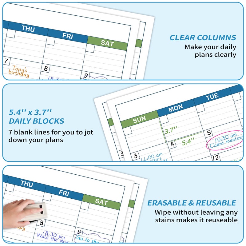 BooQool Large Dry Erase Calendar - Undated 1 Month Dry Erase Calendar for Wall, 40" x 28", Erasable & Reusable Laminated Dry Erase Wall Calendar with 10 Round Stickers, Large Space for Office - Image 4