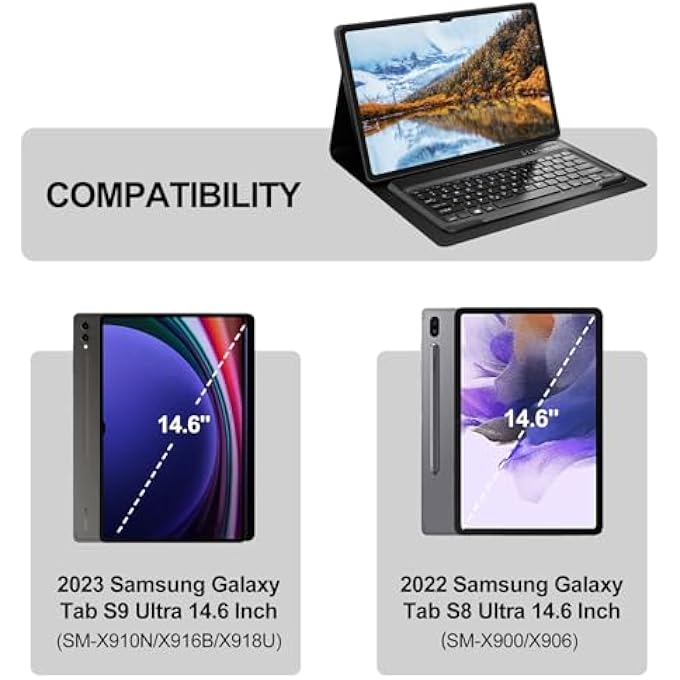 rayihni SAMSUNG GALAXY TAB S9 ULTRA KEYBOARD CASE 14.6 INCH 2023, SMART FOLIO COVER WITH S PEN HOLDER, DETACHABLE BLUETOOTH KEYBOARD FOR GALAXY TAB S9 ULTRA 2023/S8 ULTRA 2022 14.6”, BLACK - Image 2
