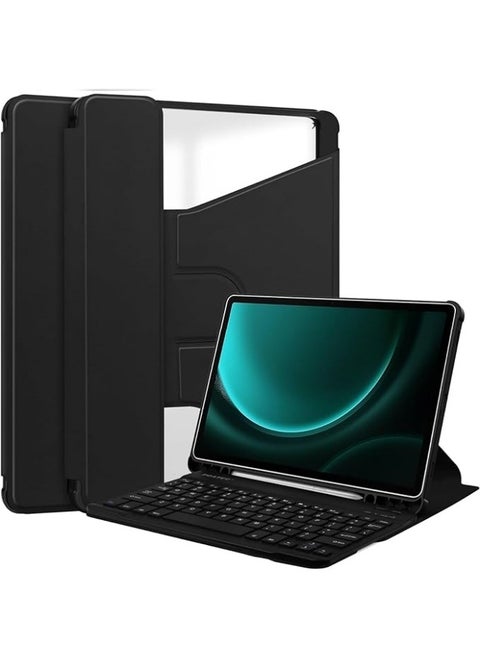 Arabic and English Keyboard Case Compatible with Galaxy Tab S9 FE Plus SM-X610/SM-X616 Case,Detachable Keyboard Clear Back Multi-Angle Viewing Stand Tablet Slim Cover