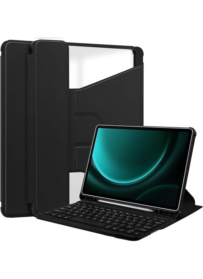 Arabic and English Keyboard Case Compatible with Galaxy Tab S9 FE Plus SM-X610/SM-X616 Case,Detachable Keyboard Clear Back Multi-Angle Viewing Stand Tablet Slim Cover