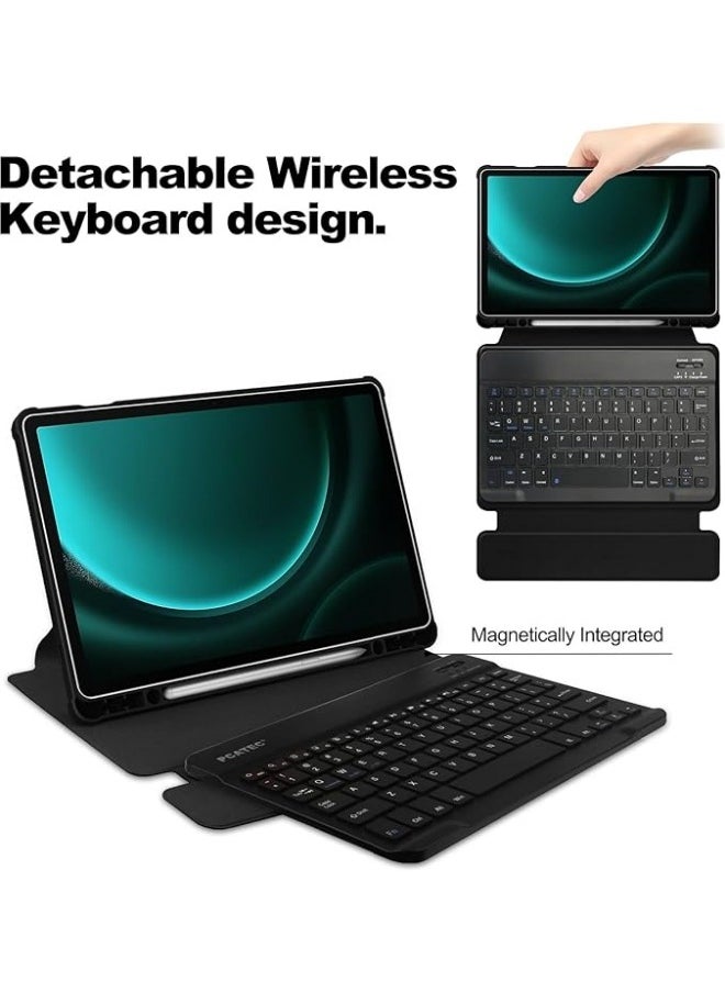Arabic and English Keyboard Case Compatible with Galaxy Tab S9 FE Plus SM-X610/SM-X616 Case,Detachable Keyboard Clear Back Multi-Angle Viewing Stand Tablet Slim Cover
