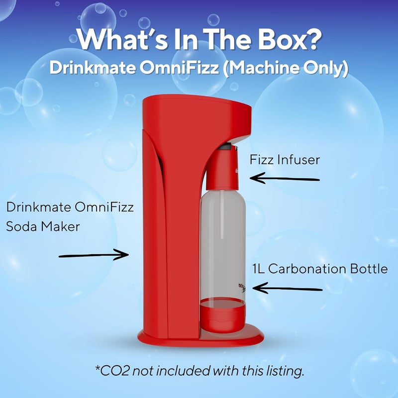DrinkMate OmniFizz Sparkling Water and Soda Maker, Carbonates Any Drink Without Diluting It, CO2 Cylinder Not Included (Royal Red) - Image 4