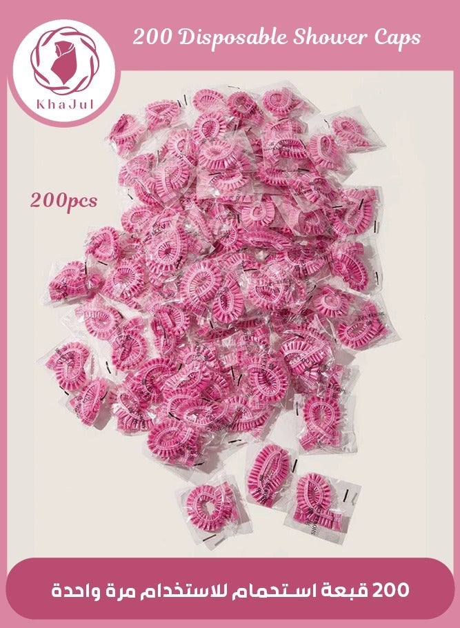 KHAJUL 200-Piece Disposable Plastic Shower Hats Hair Women Waterproof Spa Salon Hotel Hair Dye Elastic Shower Hats Bathroom(Pink) - Image 1